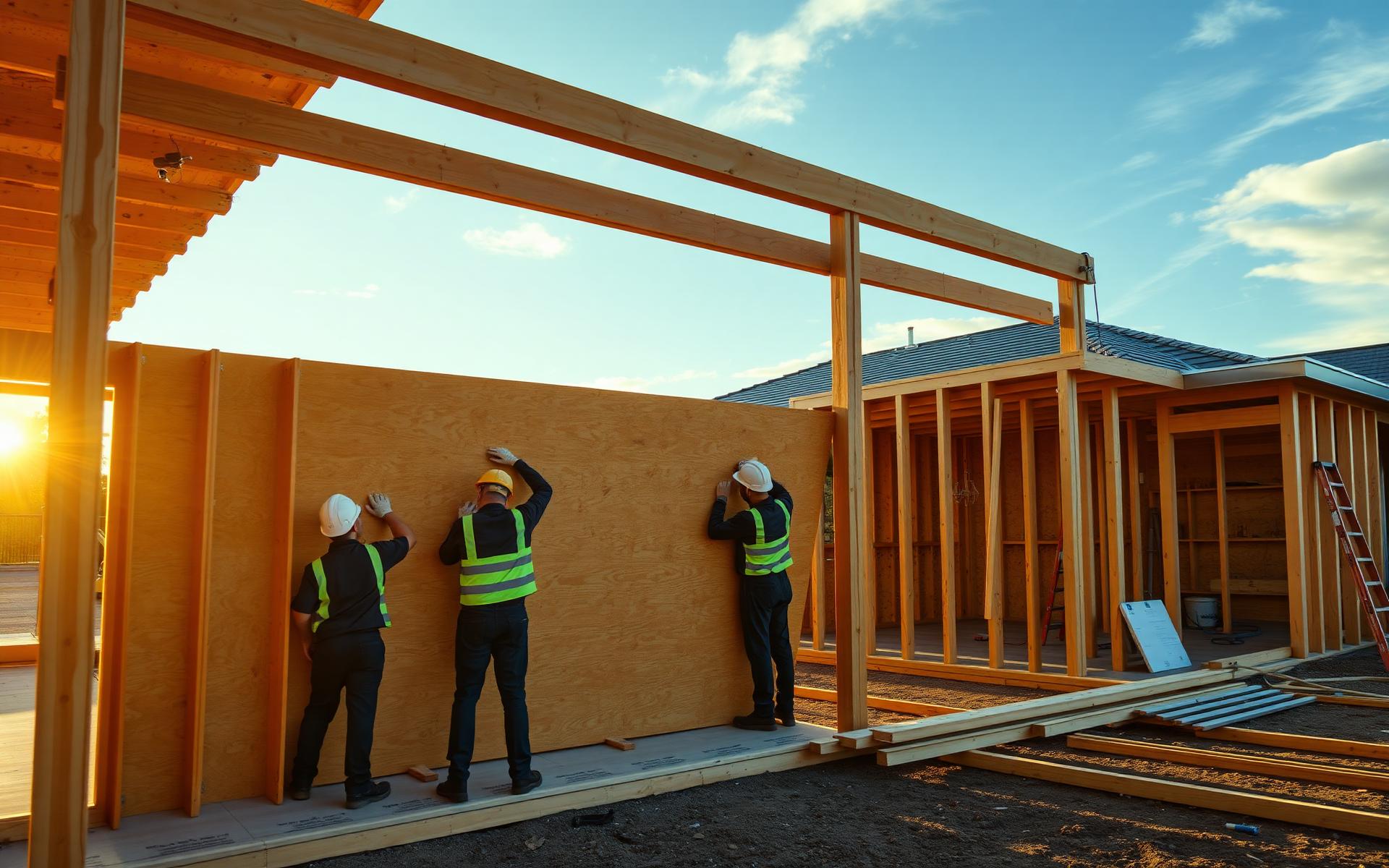 Chantier de construction avec panneaux structuraux au Québec